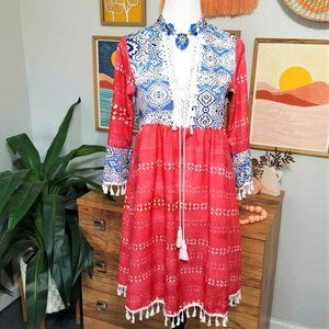 Dress. Coral, Blue, White Multi Print. Size Small. NWOT.